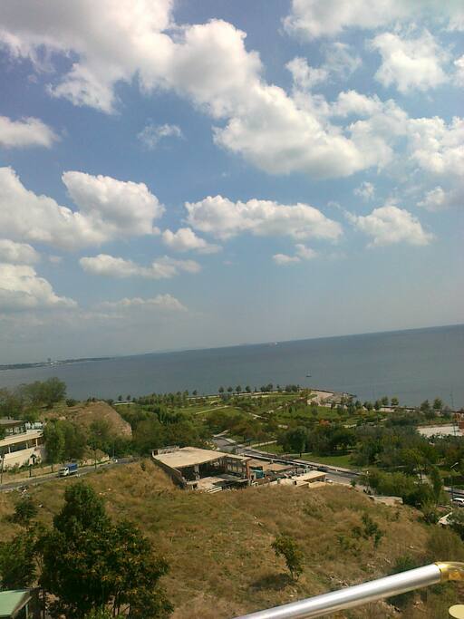 Terrace with a view a park and the Sea of Marmara