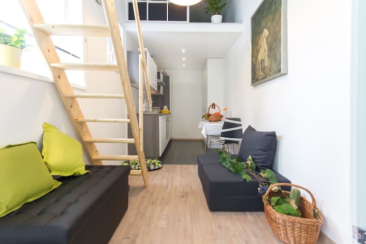 Mini=Maxi, free parking and coffe.