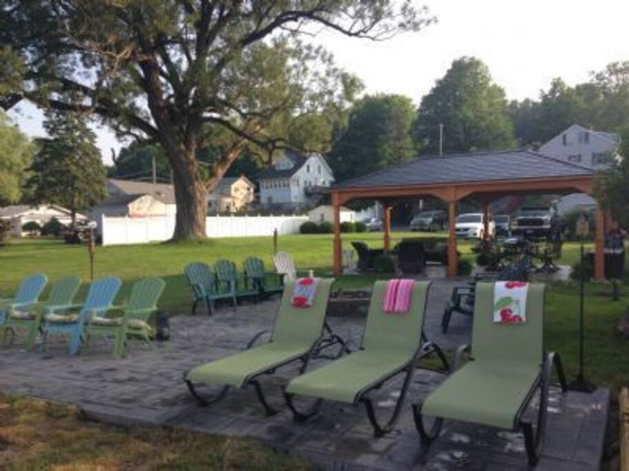 Lakefront fire pit and sunning area