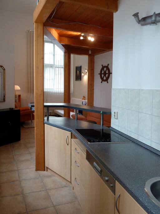Küchenzeile mit Kühlschrank, Geschirrspüler und 4 Herdplatten