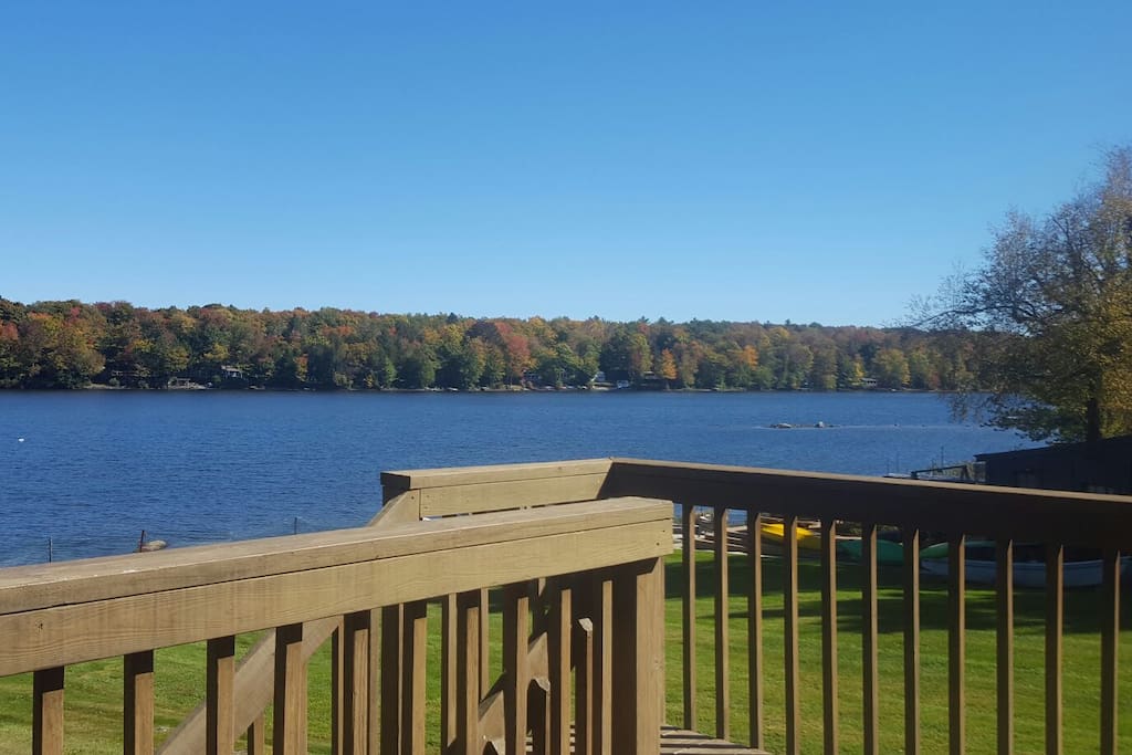 This is the view from the deck of the lake during the early fall.