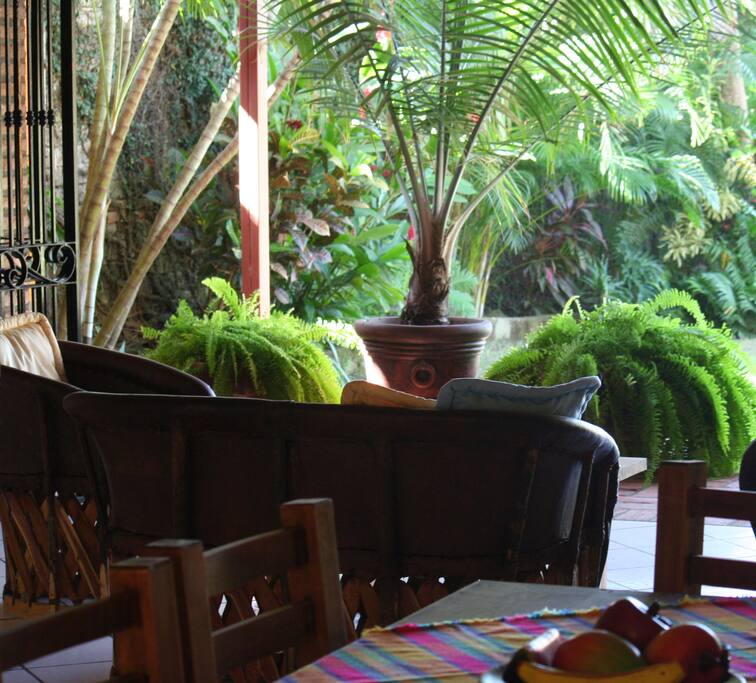 Living area looking out into the tropical garden