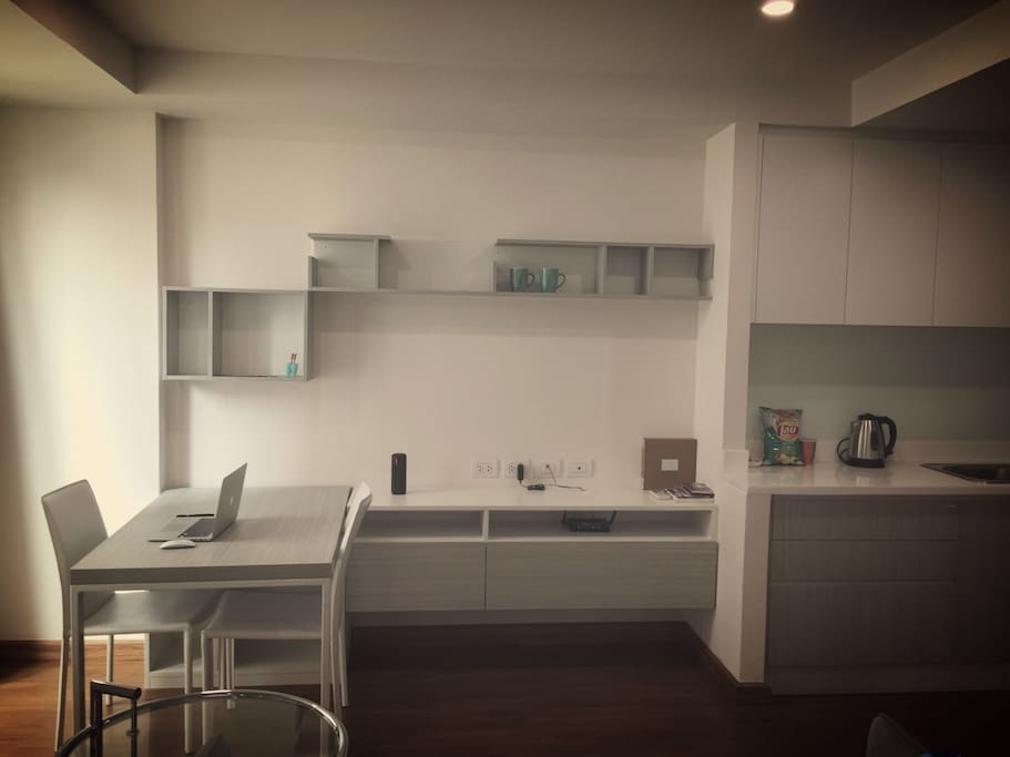 living room with computer desk