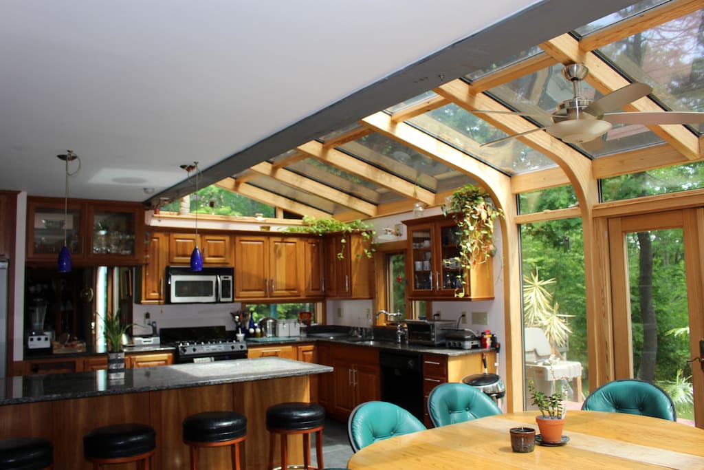 Lots of sunlight fills the kitchen. You can feel the warmth even on cooler days
