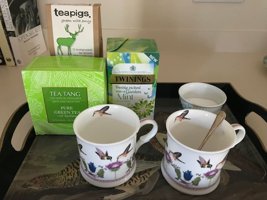 A selection of tea, coffee and biscuits is available in your suite