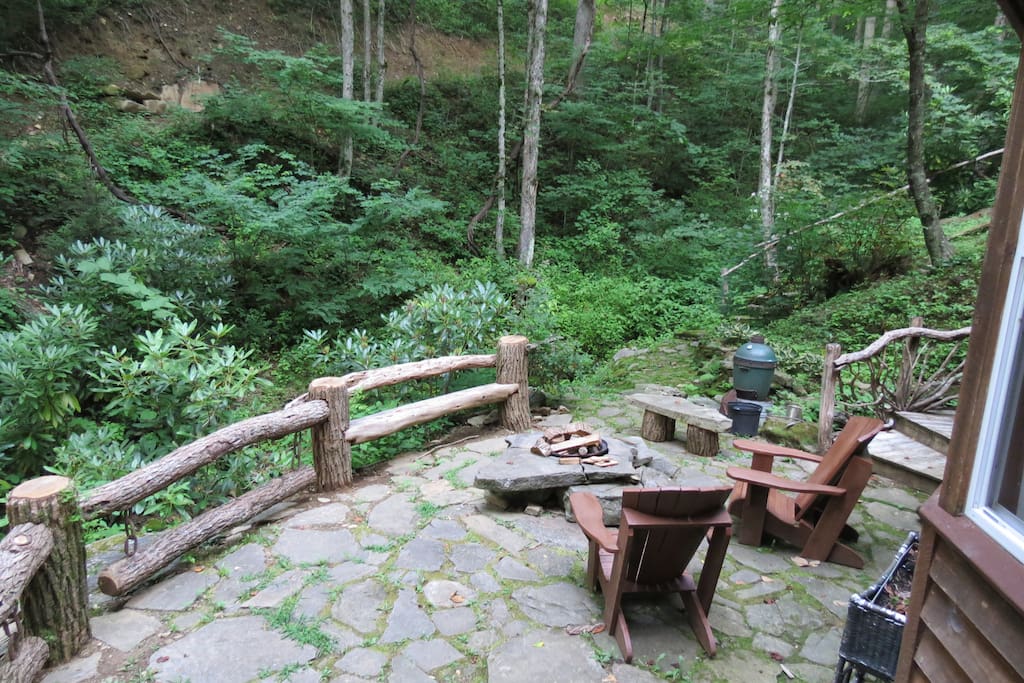 Side patio beside creek.