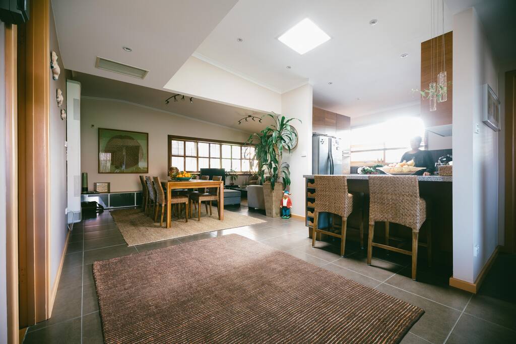 open living area with breakfast bar