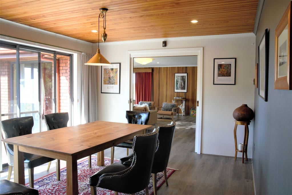 Dining room open to living and media room