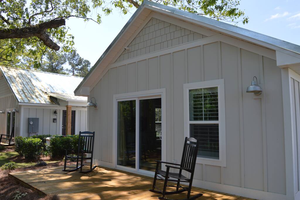 Lakefront decks with Rocking Chairs