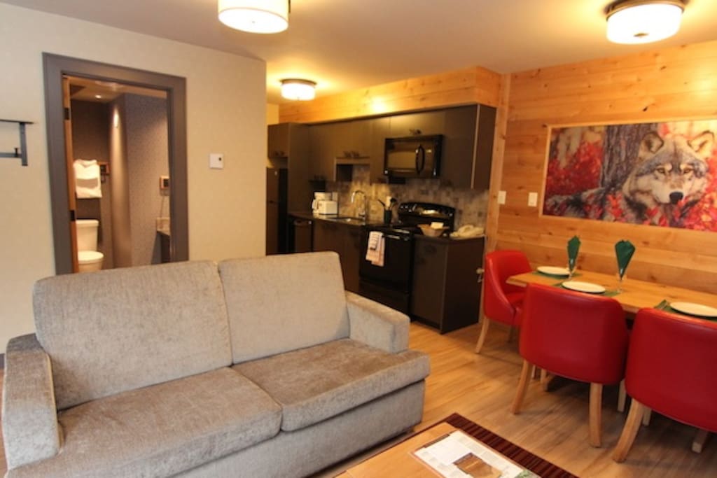 This newly-renovated condo has stylish mountain decor and beautiful hardwood floors