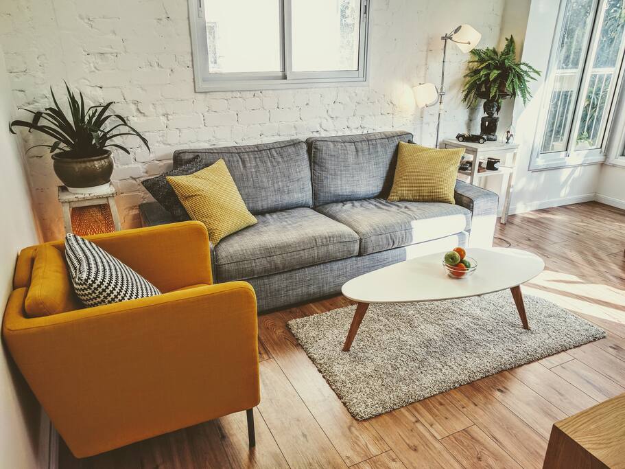 Living Room:
Comfortable sofa and armchair