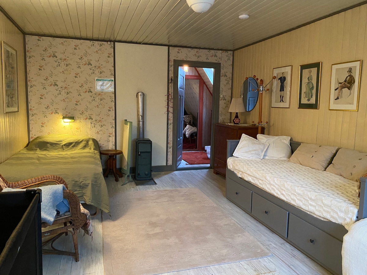 Sovrum 2 enkelsängar, bäddsoffa, spjälsäng