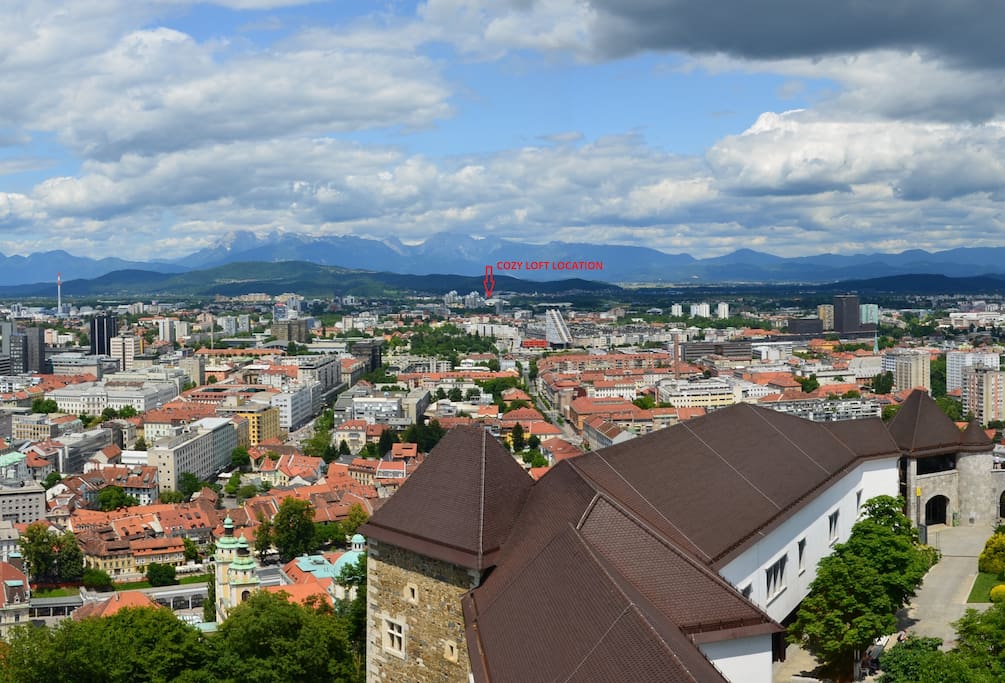 location of cozy loft - view from Ljubljana Castle Tower