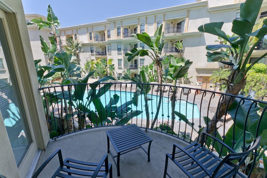 Have some fresh morning coffee and enjoy your VIP front seat view of the beautiful poolside scene