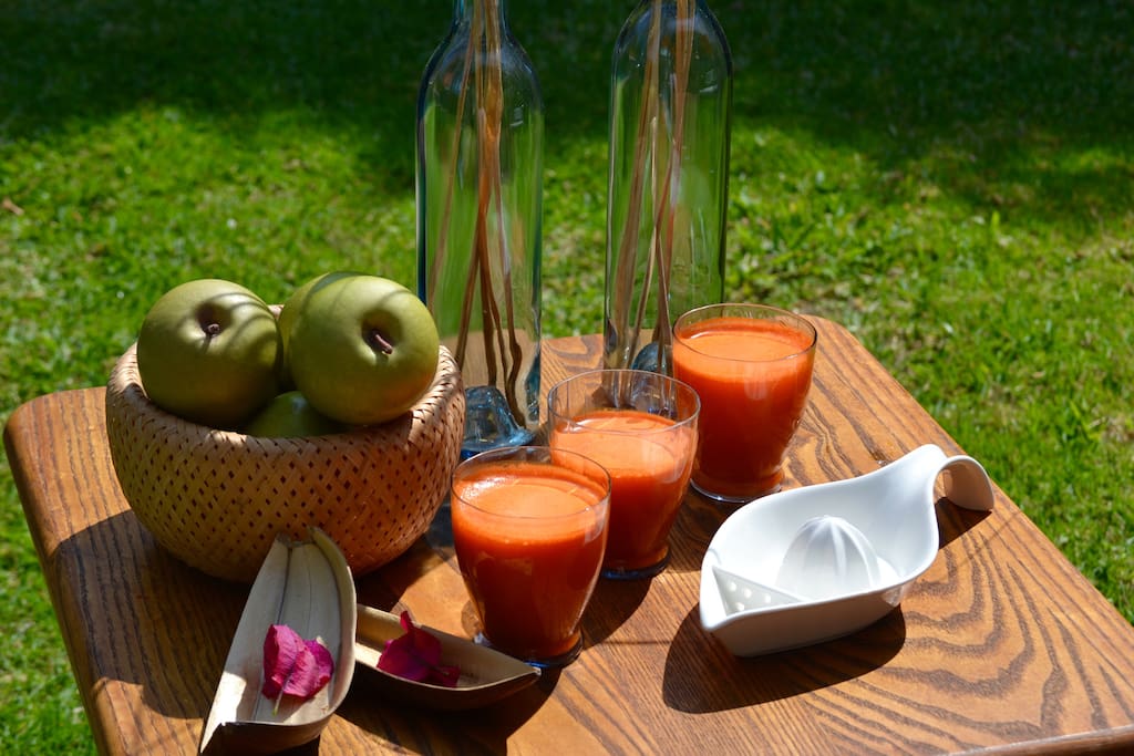 Desayuno en el jardín.