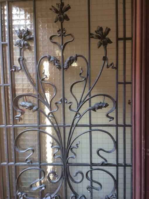 Front door, open to hallway