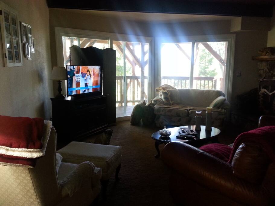 TV room & wood burning fire place