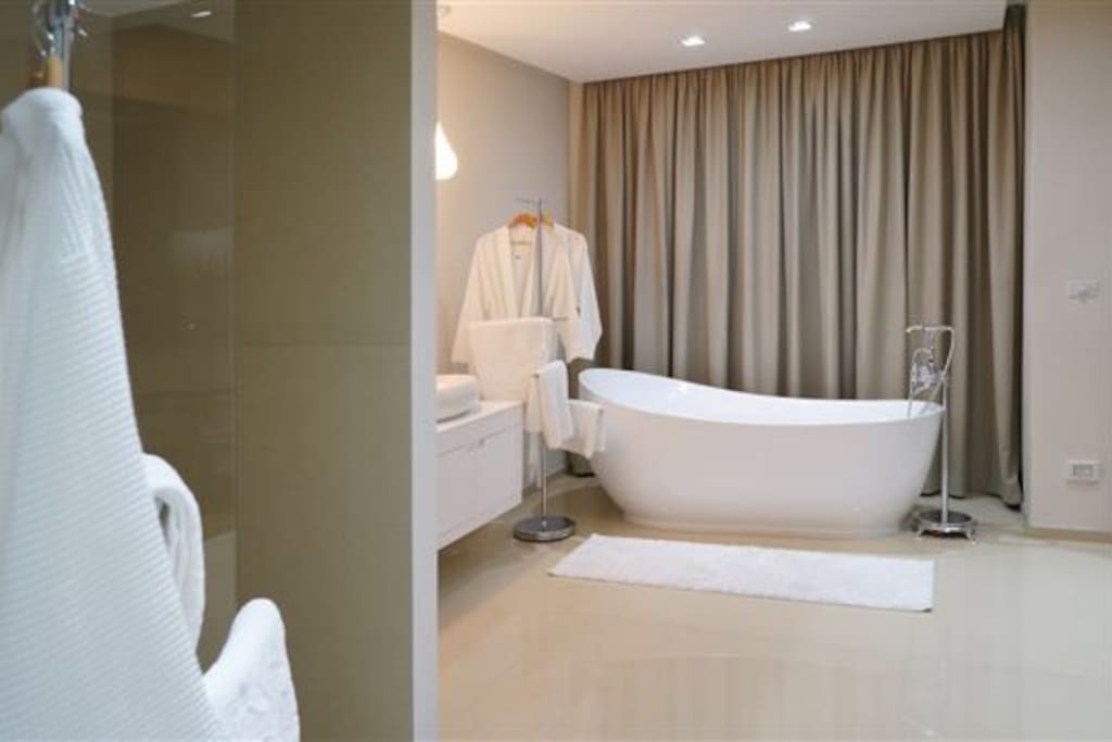 Free standing tub, and also standing shower.