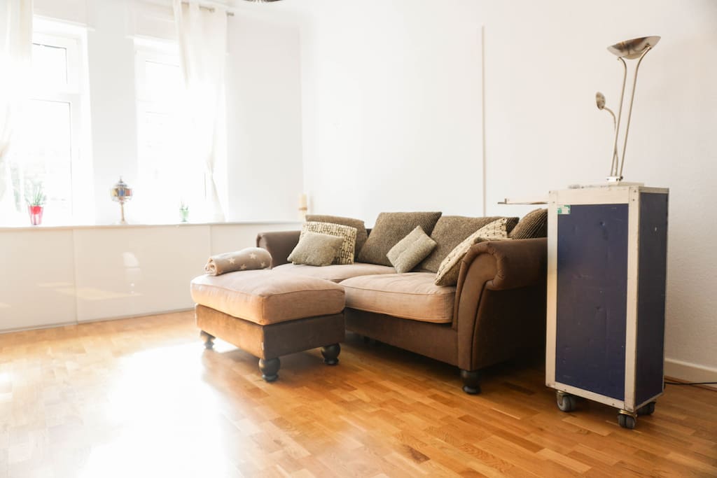 A design-highlight of my apartment is the original blue airplane trolley.