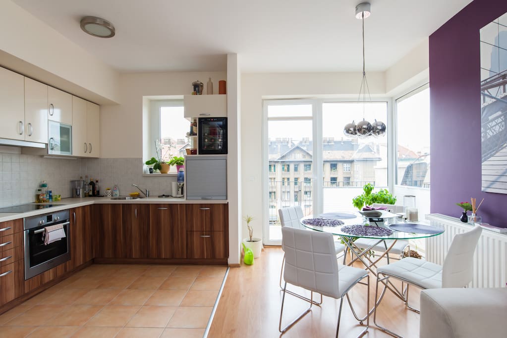 living space with the door to the balcony
