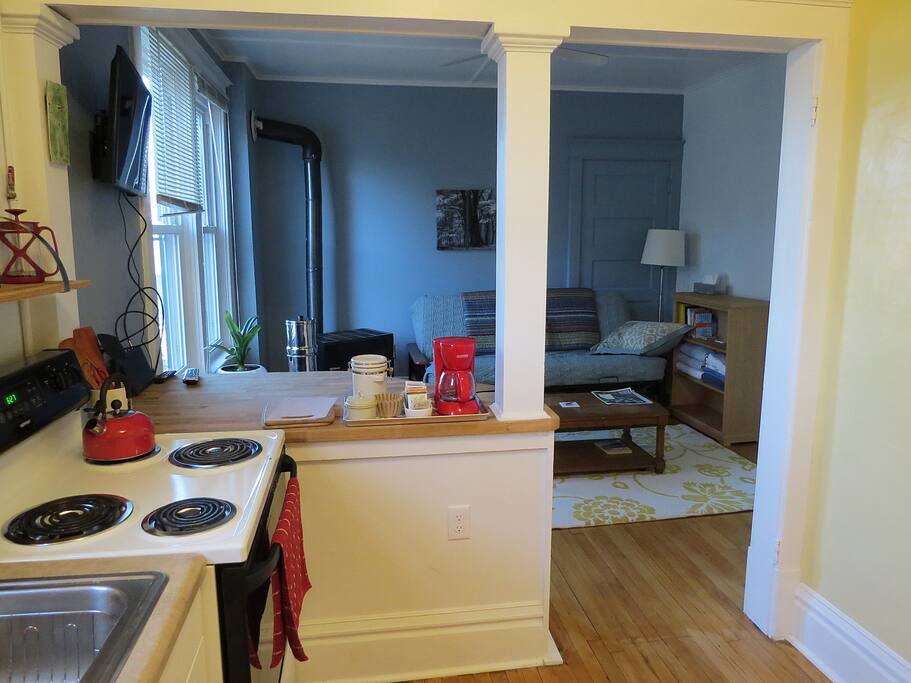 Kitchen open to living room.