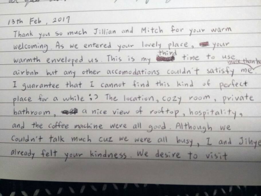 Note left from a guest