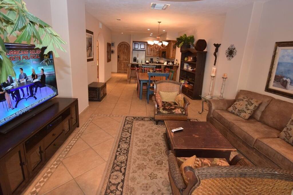 75 inch 4K Sony TV with Directv and a DVD player.