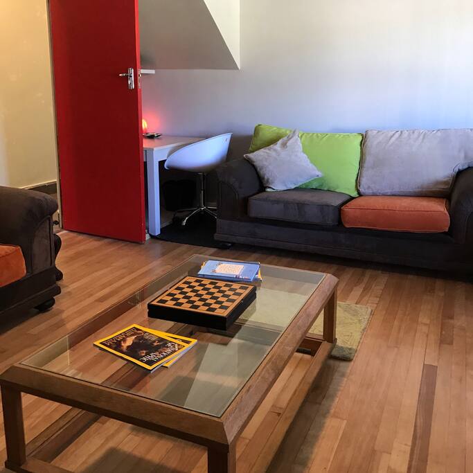 Lounge with big screen TV for Netflix and Xbox.