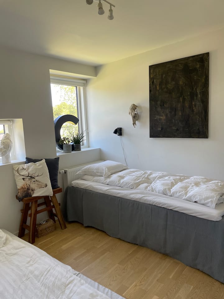 Единечен кревет  во собата со душек на подот. 