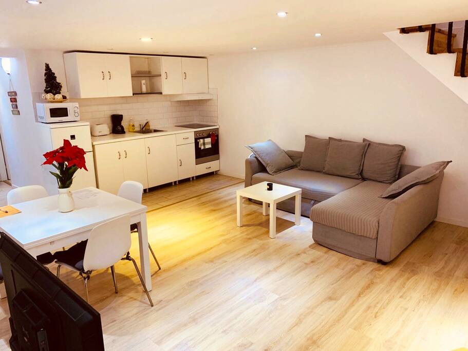 living room + kitchen + dining table- ground floor