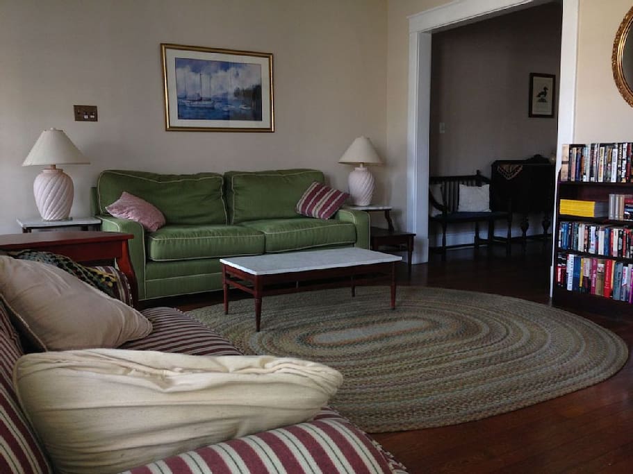 Nor'wester living room has 2 comfy sofas facing HDTV