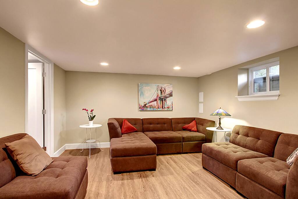 Enjoy movies or snuggling up with a good book in the family room