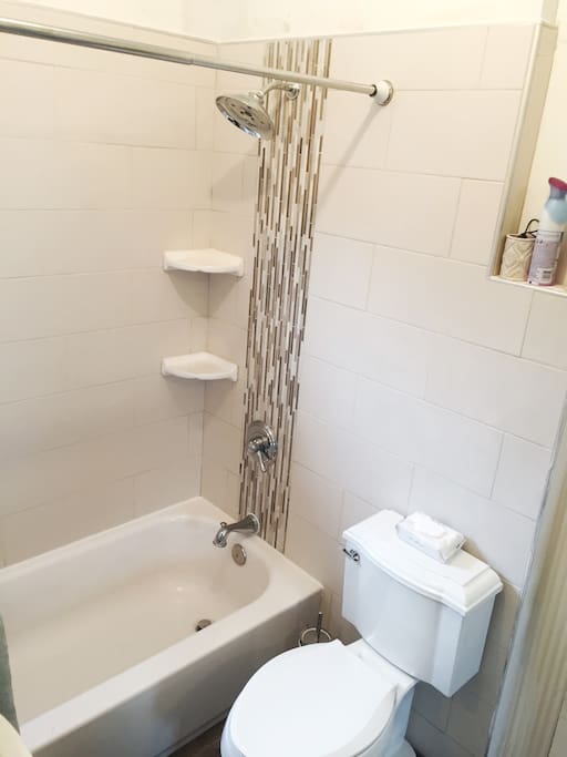 Newly remodeled bathroom with plenty of natural light.