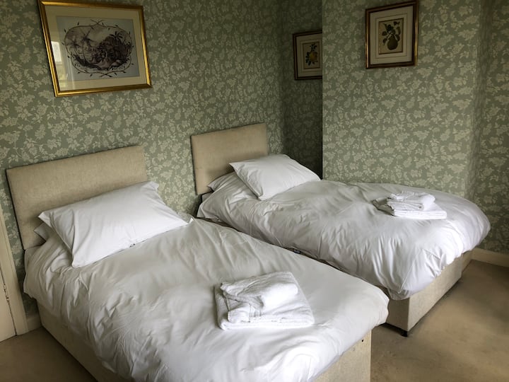 חדר השינה הירוק עם שתי מיטות יחיד