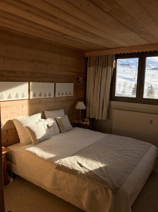 Chambre avec vue sur les pistes, le Massif des Grandes Rousses, placard et lit 160 neuf.
