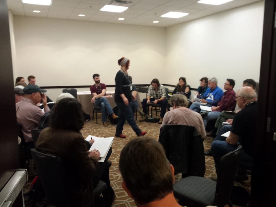 Me teaching at the Louis Meyers Folk Music Camp at Folk Alliance International in 2016.