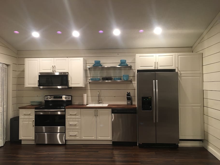 Newly remodeled kitchen with stainless steel appliances.