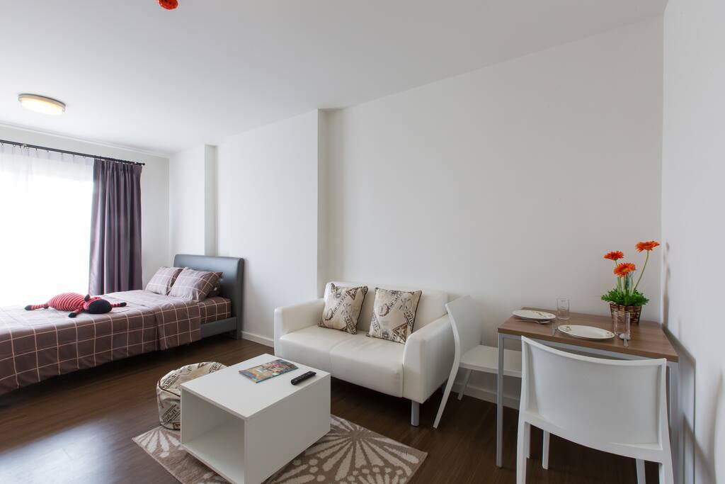 Bed and living area