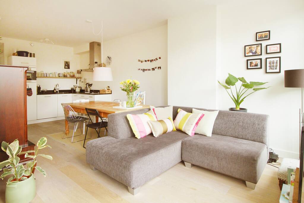 Lovely bright livingroom with great view from third floor over square and street