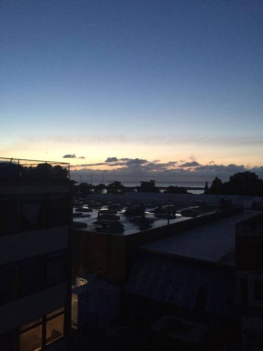 The view across Øresund from the balcony at night