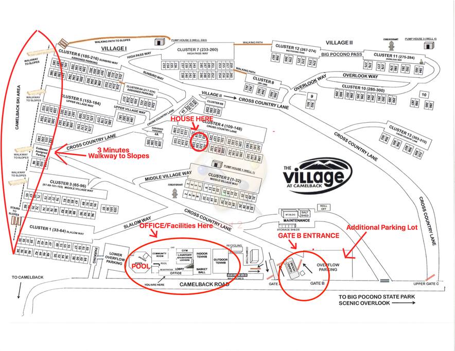 The Map of The Village at Camelback. Approximately 3 minute walk to the slopes for ski-in/ski-out option.