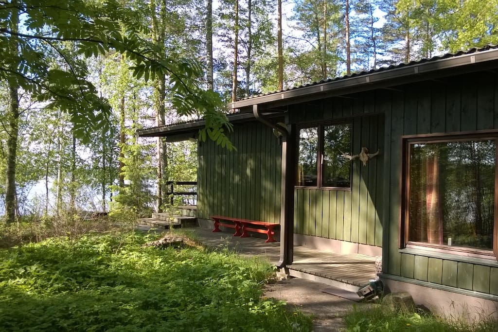Cottage with the lake on the backgroung