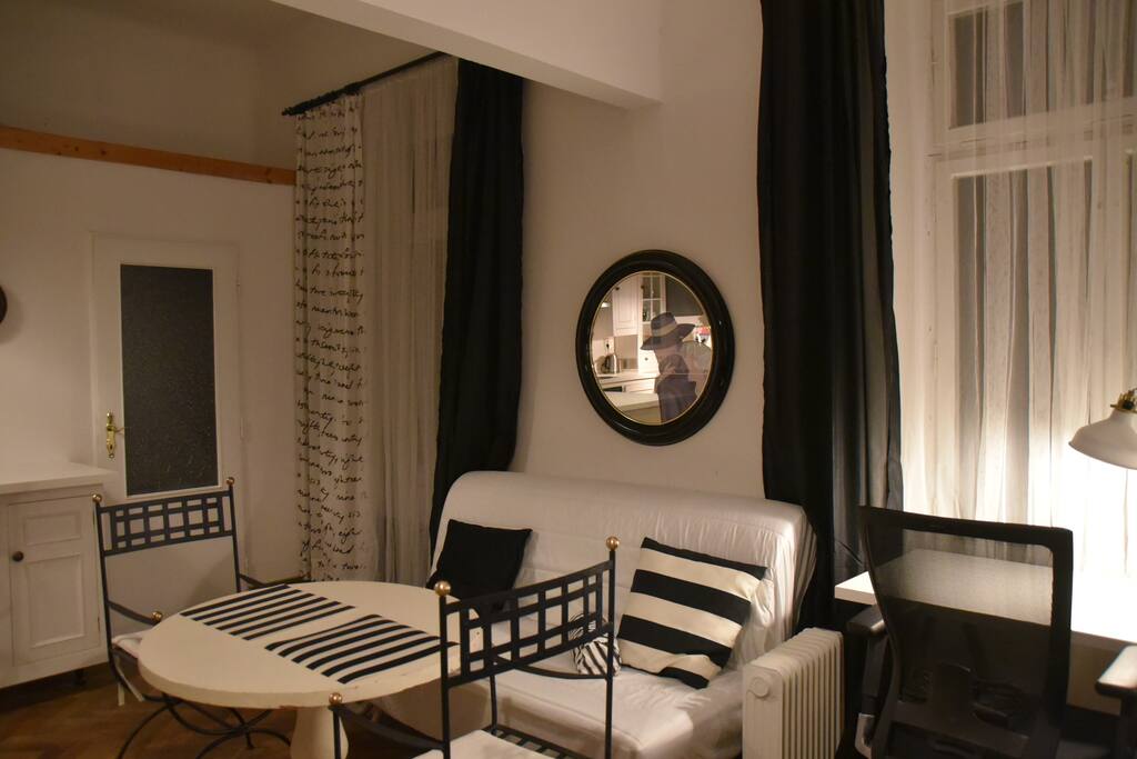 Dining space with sofa bed for two people