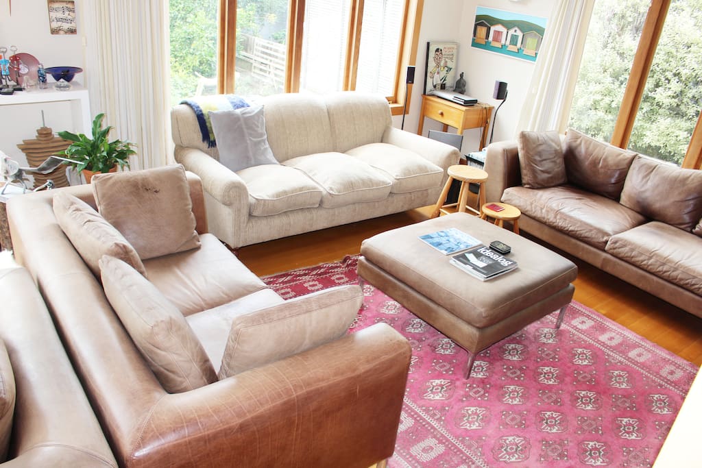 Leather coffee table and comfortable sofas