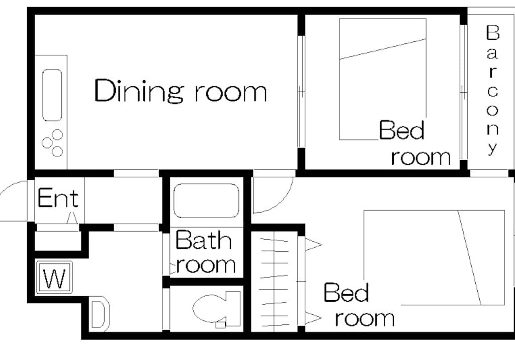 Floor plan, 1 master room, 1 small room with independent bathroom and restroom