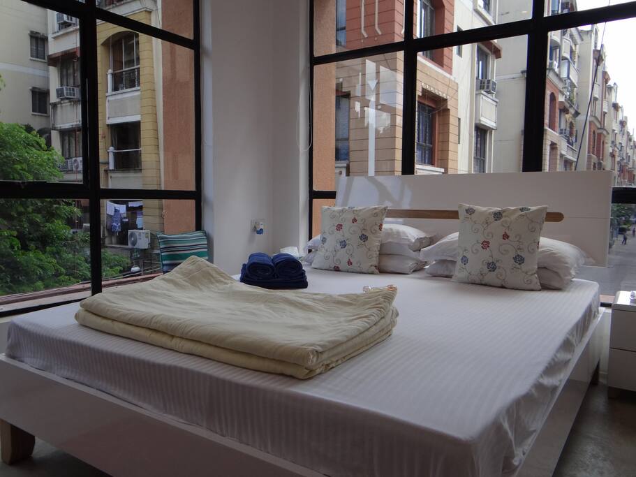 Huge windows let in plenty of natural sunlight