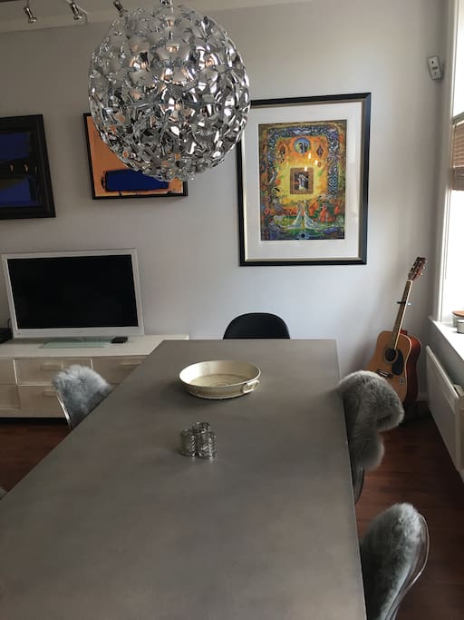 Living room with big dining table