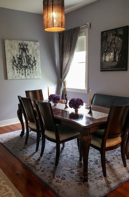 The "oyster palace" dining room is atmospheric, elegant and full of grace. Separate dining rooms are rare in homes like these - ours is perfect for a holiday meal!