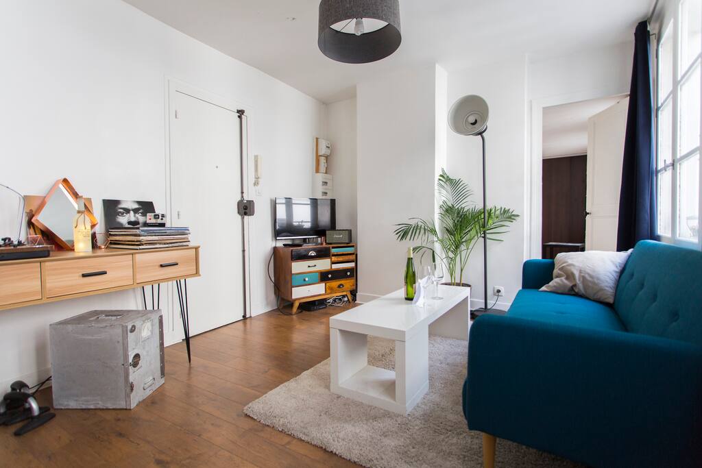 Modern living room with sofa bed