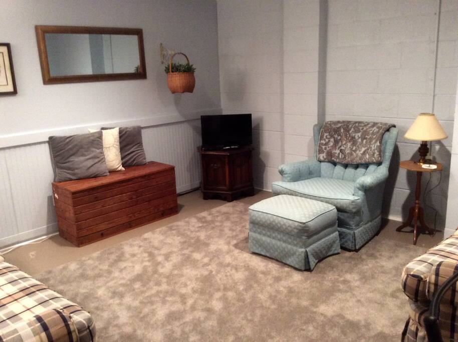 Comfortable living area with TV. Sofa can sleep a 5th person. (Dish Networki)